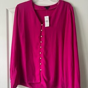 Ann Taylor Fuchsia Blouse with Pearl Accents